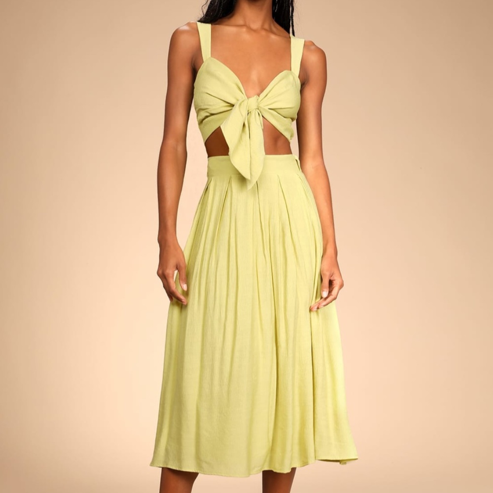Lulus Spanish Steps Lime Green Sleeveless Tie-Front Two-Piece Dress